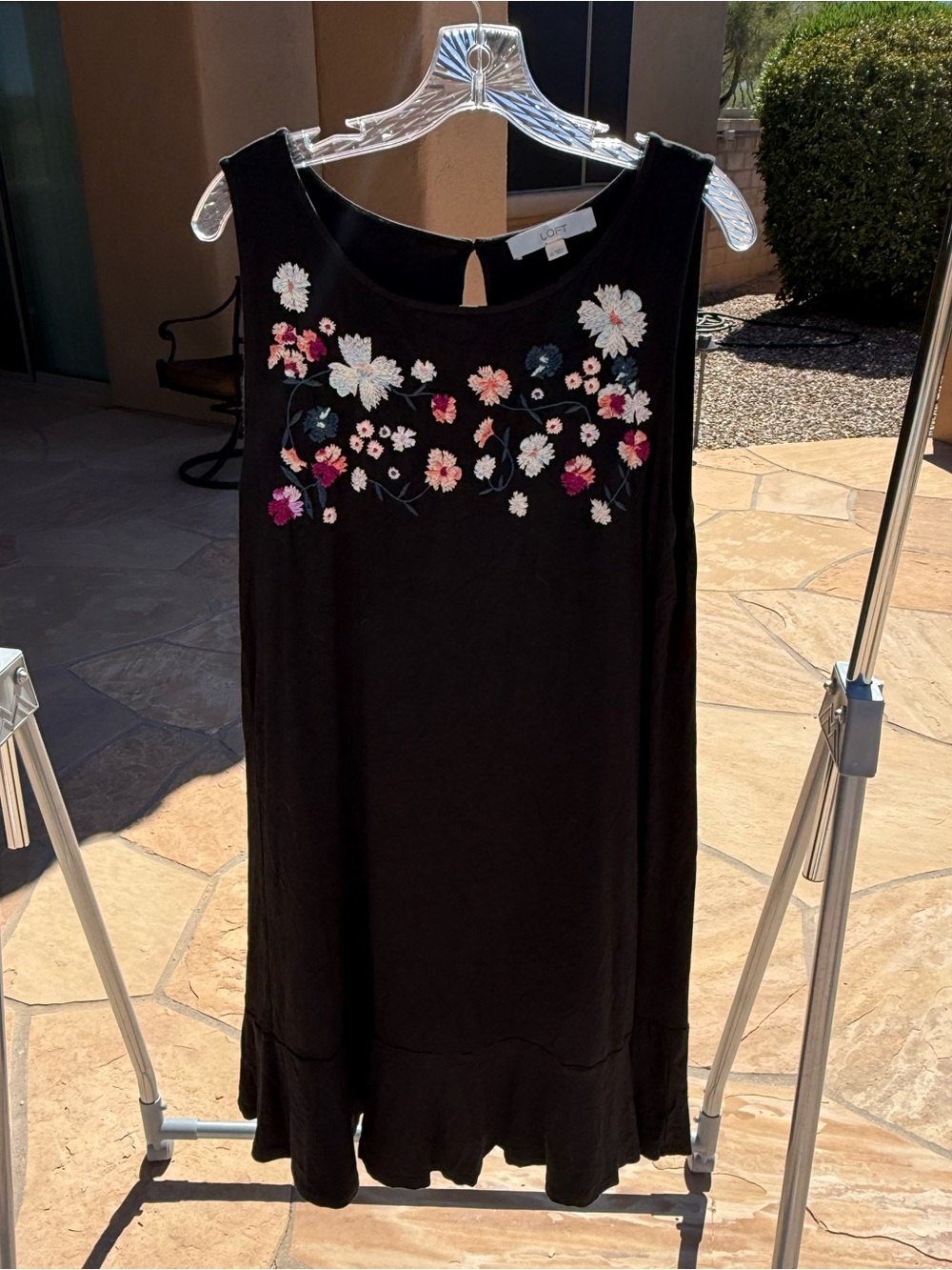 Loft black flowered embroidered dress
